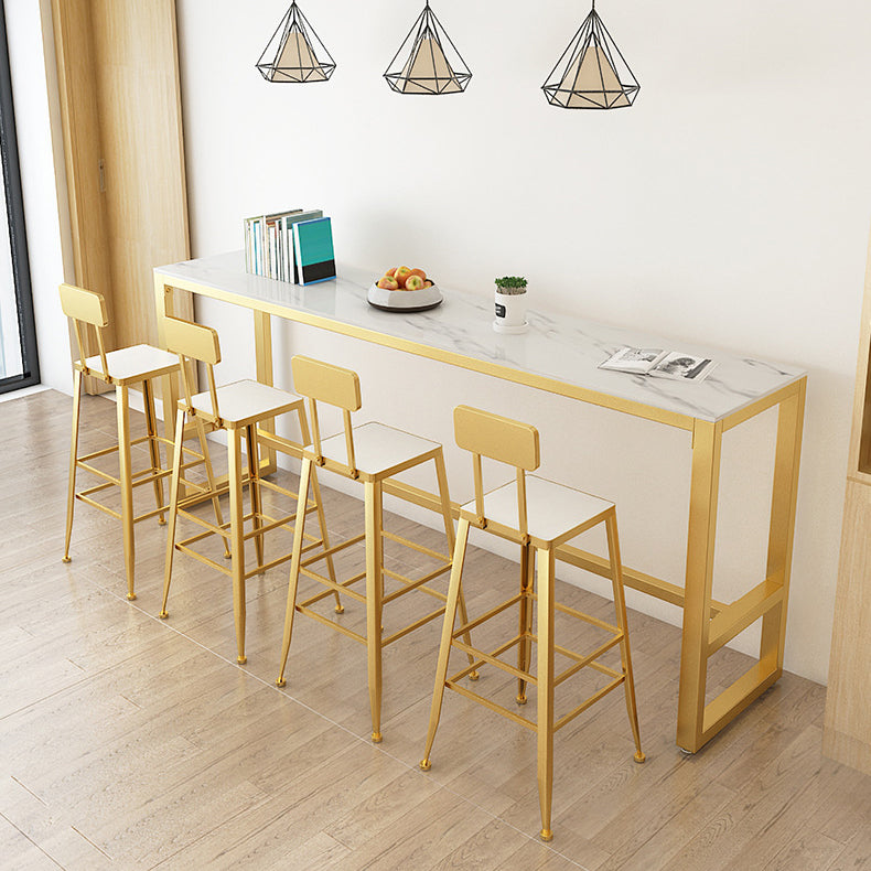 Rectangle Pub Table Bar Height Glam Stone Top Bar Table for Indoor