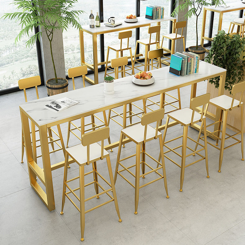 Rectangle Pub Table Bar Height Glam Stone Top Bar Table for Indoor