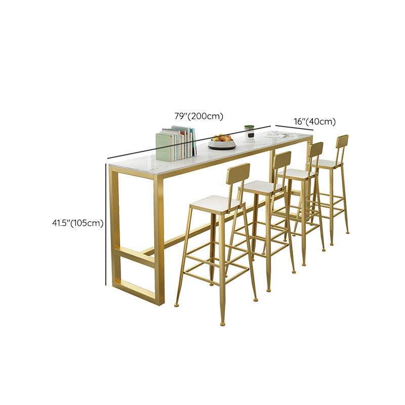 Rectangle Pub Table Bar Height Glam Stone Top Bar Table for Indoor