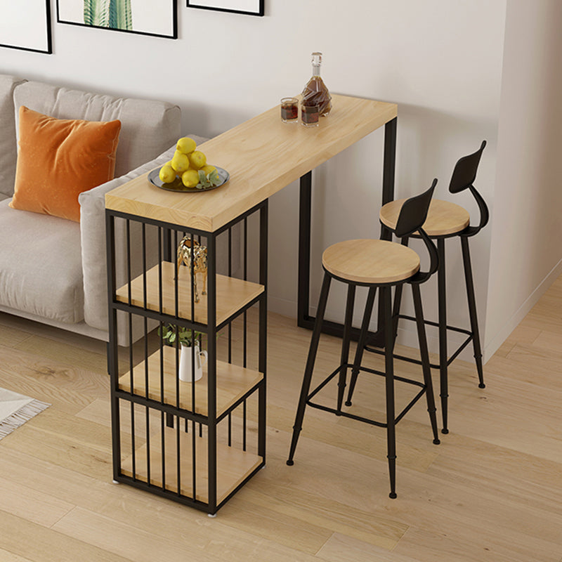 Rectangle Solid Wood Pub Table 3-shelf Pedestal Bar Height Bistro Table in Natural