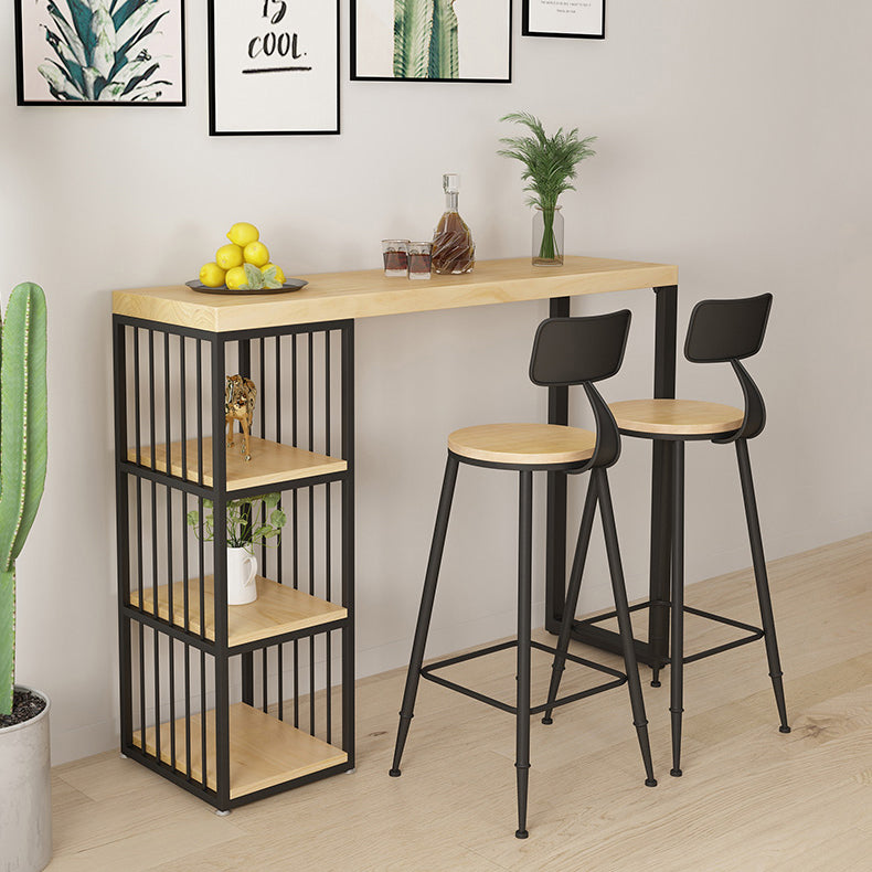 Rectangle Solid Wood Pub Table 3-shelf Pedestal Bar Height Bistro Table in Natural