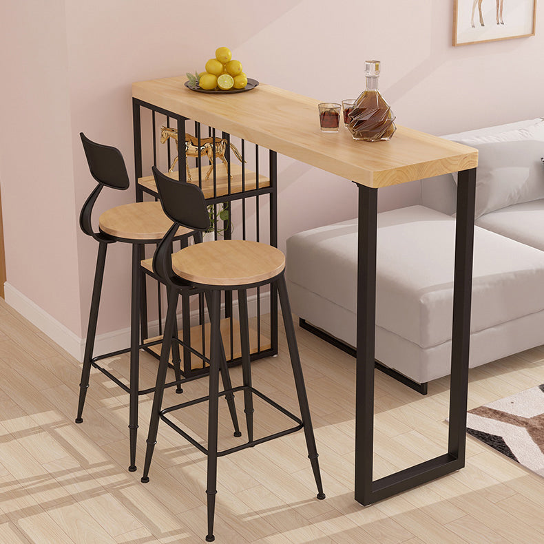 Rectangle Solid Wood Pub Table 3-shelf Pedestal Bar Height Bistro Table in Natural