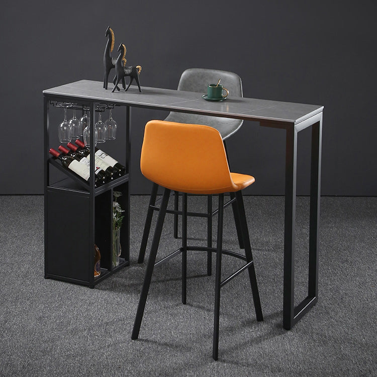 Sintered Stone Bar Dining Table Industrial Rectangle Bar Height Pub Table with Shelves