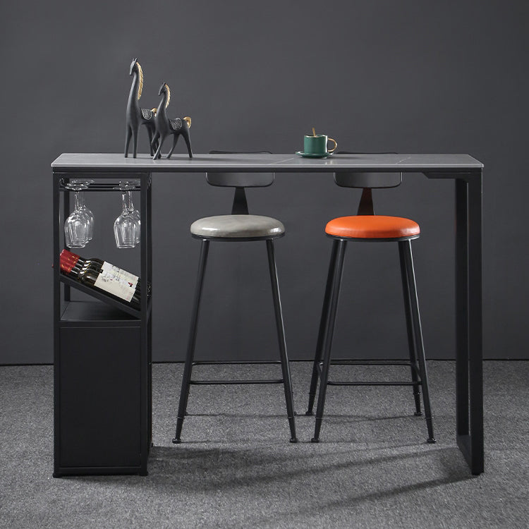 Sintered Stone Bar Dining Table Industrial Rectangle Bar Height Pub Table with Shelves