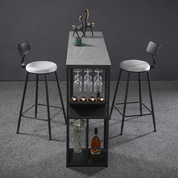 Sintered Stone Bar Dining Table Industrial Rectangle Bar Height Pub Table with Shelves