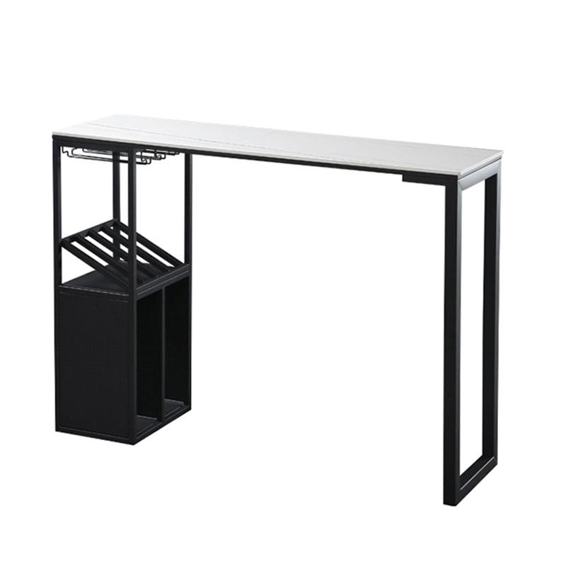 Sintered Stone Bar Dining Table Industrial Rectangle Bar Height Pub Table with Shelves