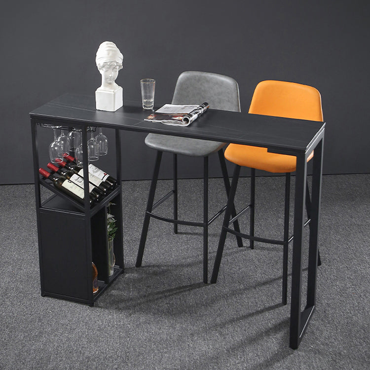 Sintered Stone Bar Dining Table Industrial Rectangle Bar Height Pub Table with Shelves