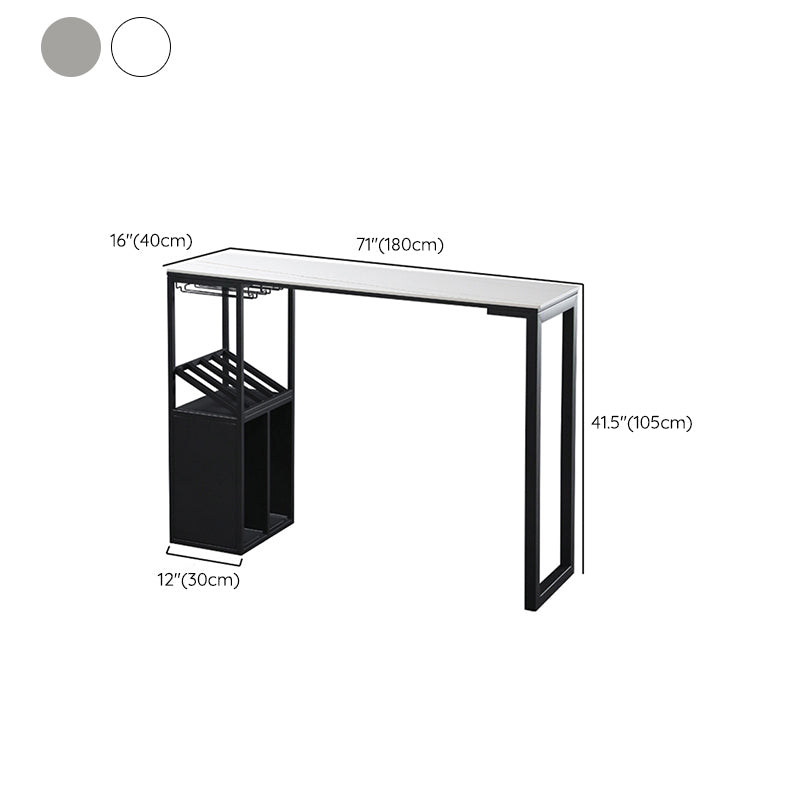 Sintered Stone Bar Dining Table Industrial Rectangle Bar Height Pub Table with Shelves