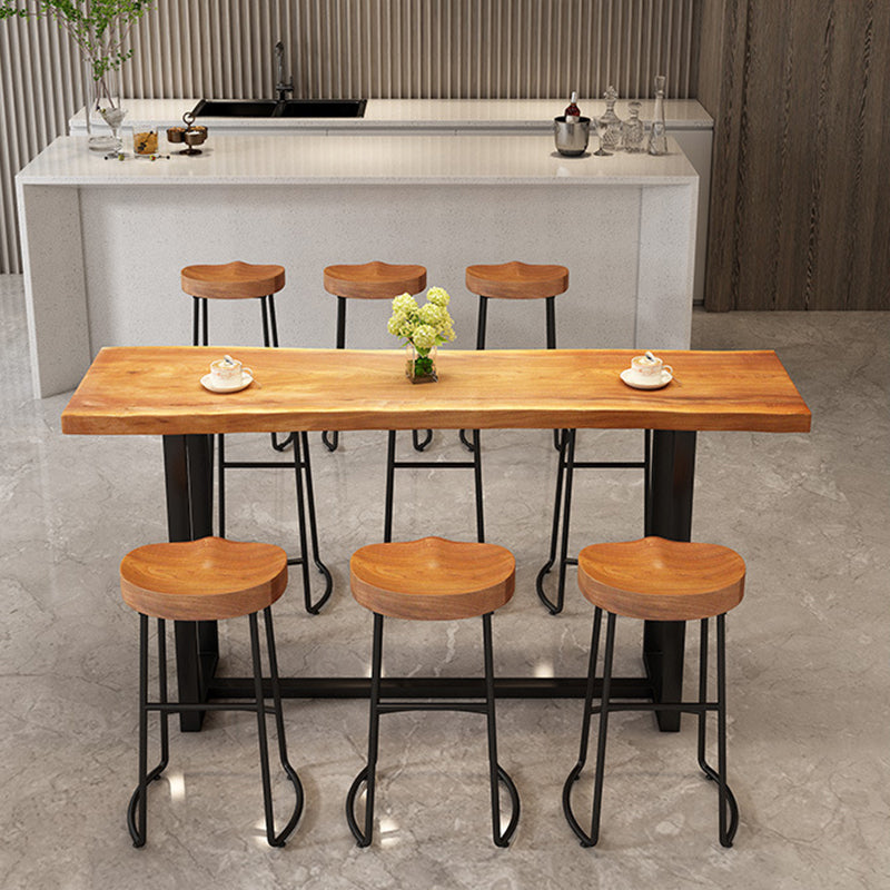 Rectangle Solid Wood Bar Table Black Legs and Metal Base Bar Table