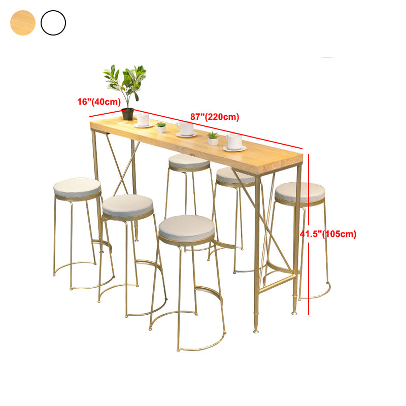 Solid Wood Rectangle Bar Table Gold Legs and Metal Base Bar Table