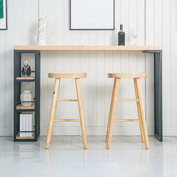 Wood Bar Height Table Metal Double Pedestal Bar Table with Storage