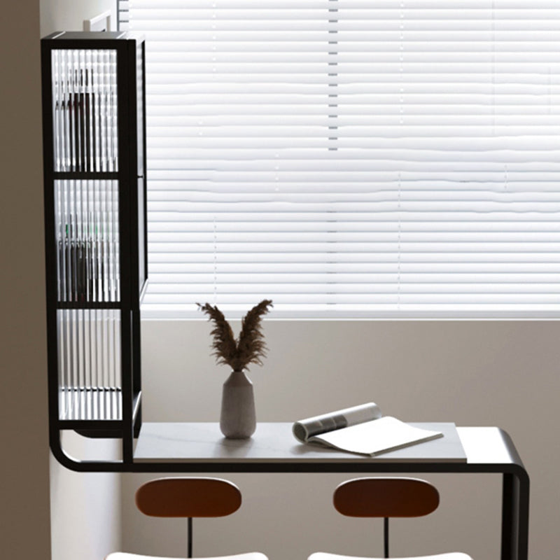 Glam Rectangle Bar Dining Table Stone Top and Metal Frame Bar Table