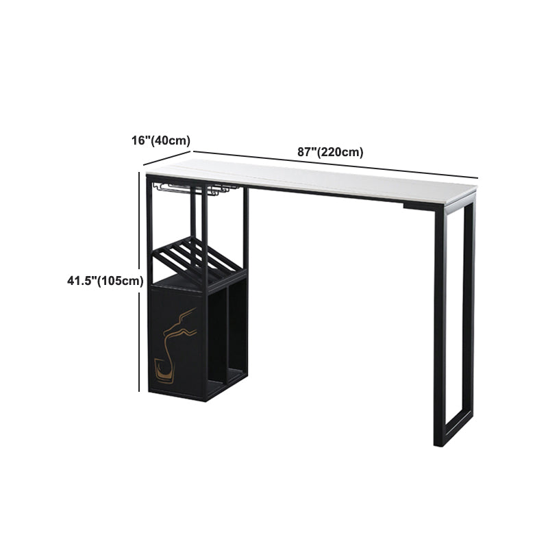Industrial Rectangle Pub Table White Sintered Stone Bar Height Cocktail Table with Shelves
