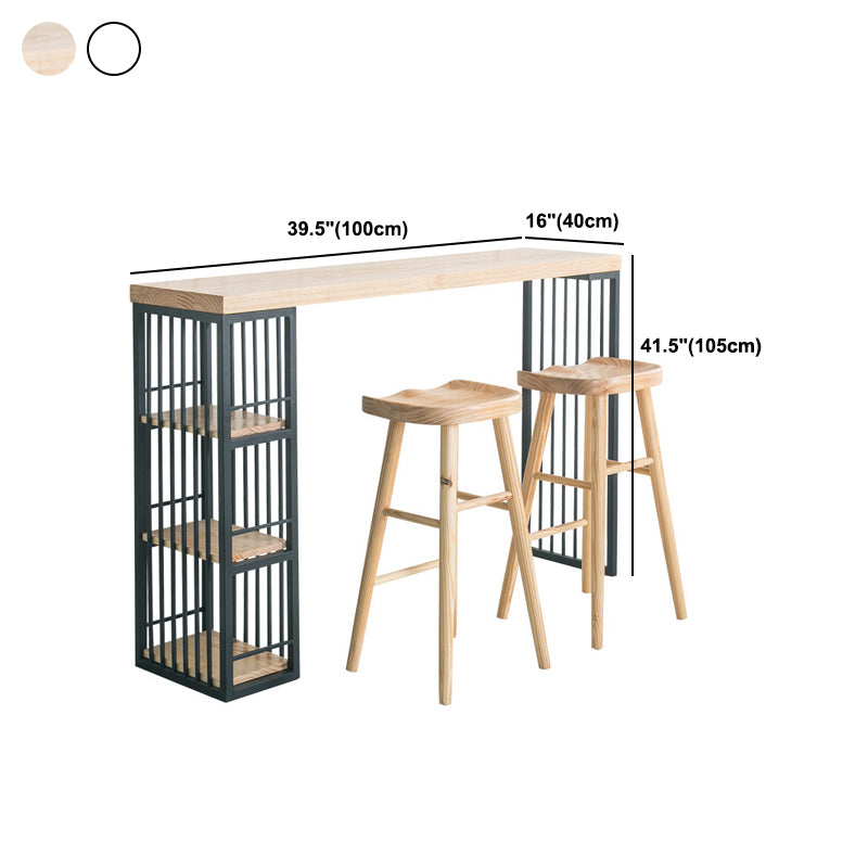 Glam Style Pub Table Rectangle Solid Wood Double Pedestal Bar Table for Indoor