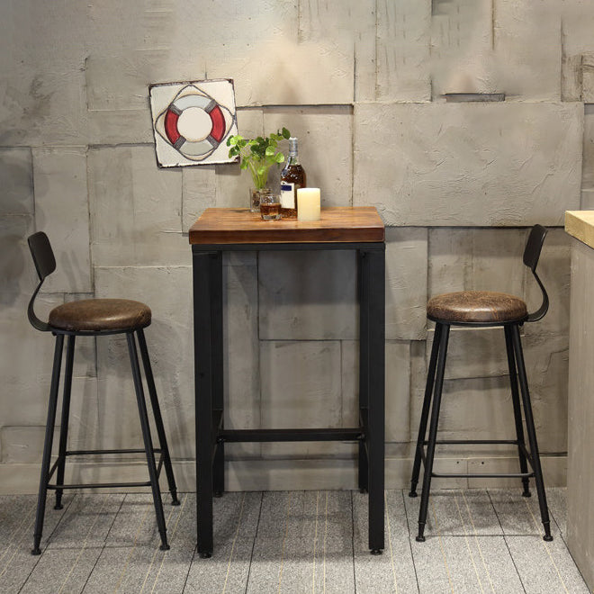 Contemporary Square Footrest Bar Table Brown Solid Wood Top Bar Table
