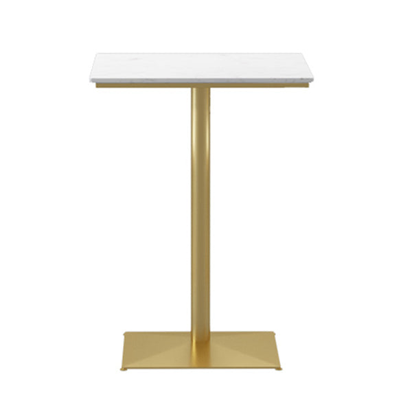 Faux Marble Pub Table Glam White Cocktail Bar Table with Metal Pedestal