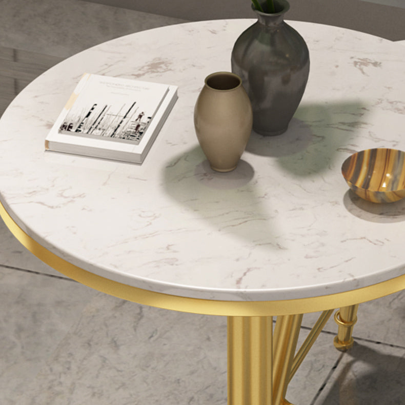 Faux Marble Pub Table Glam White Cocktail Bar Table with Metal Pedestal