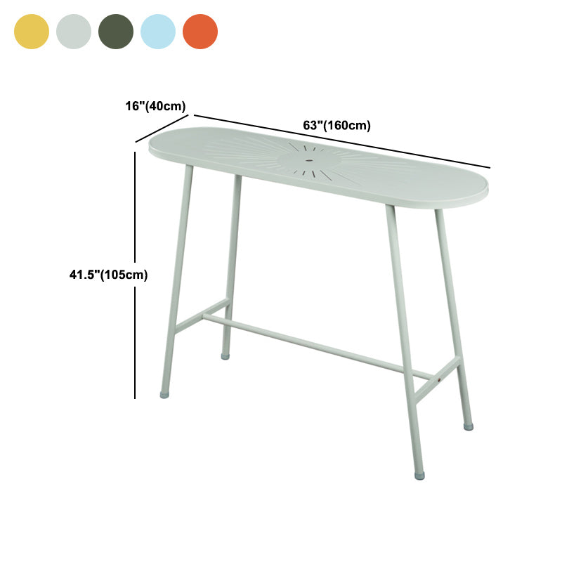 Industrial Outdoor Oval Bar Dining Table Metal Bar Table with Trestle Base