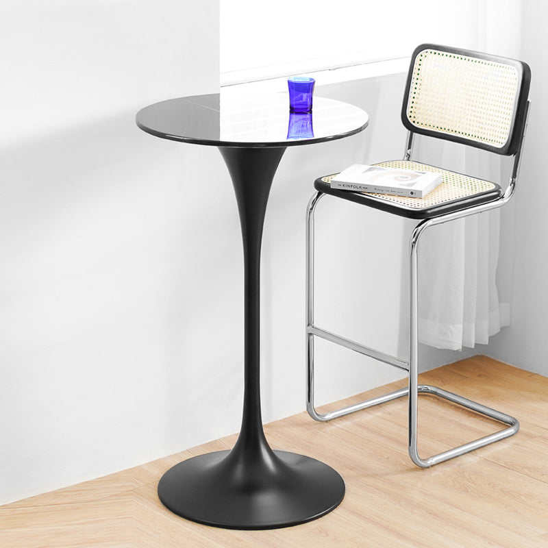 Contemporary Round Bar Stool Table Faux Marble and Stone Bar Table for Small Places