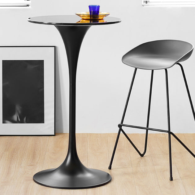 Contemporary Round Bar Stool Table Faux Marble and Stone Bar Table for Small Places