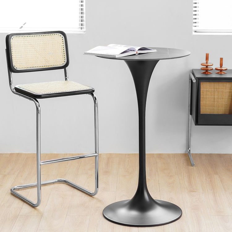 Contemporary Round Bar Stool Table Faux Marble and Stone Bar Table for Small Places