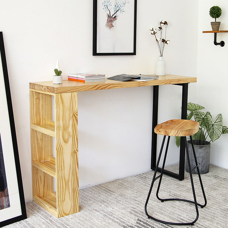 Modern 3-shelf Bar Table Rectangle Solid Wood Bistro Bar Table in Natural