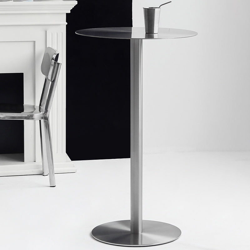 Industrial Silver Counter Height Table Metal Pedestal Bar Table