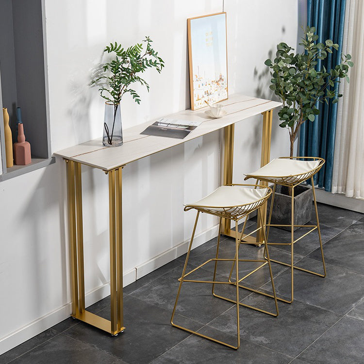 Sintered Stone Bar Table Modern Dining Table Gold and Metal Base Bar Table