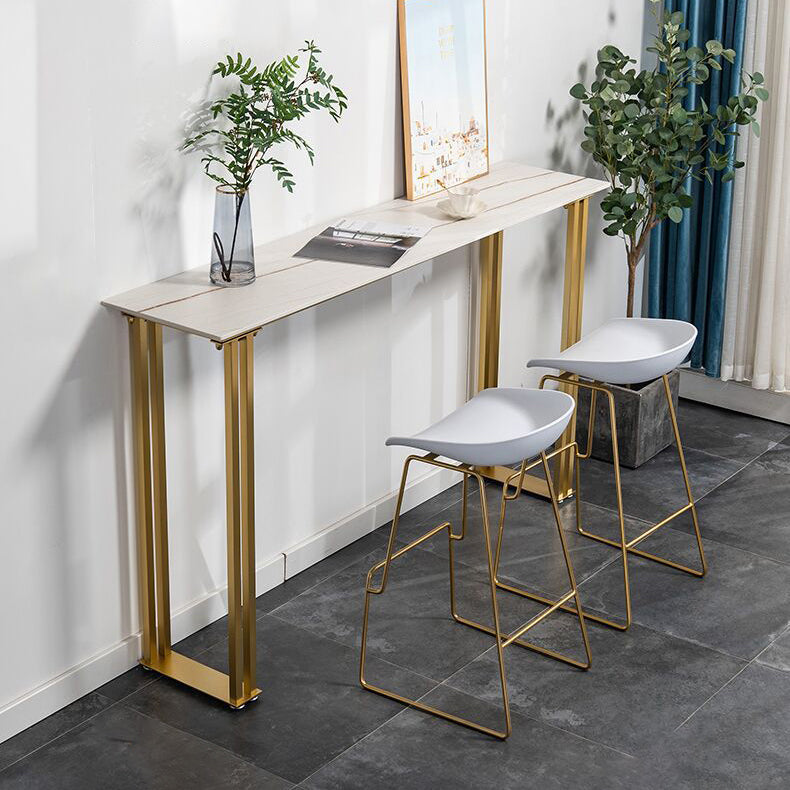 Sintered Stone Bar Table Modern Dining Table Gold and Metal Base Bar Table