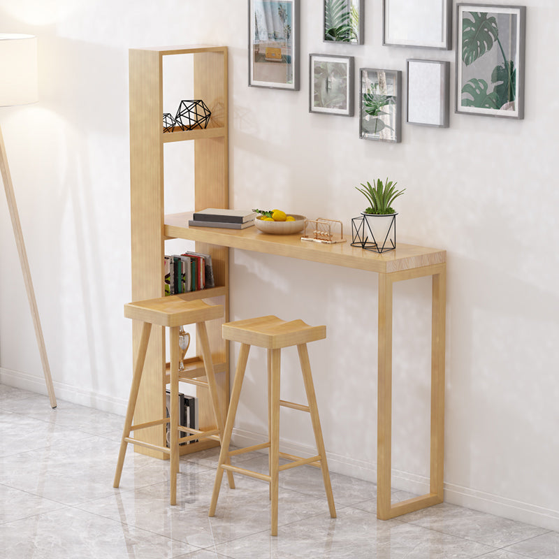 Modern Wooden Pub Table Rectangle Natural Bar Height Cocktail Table with Shelves