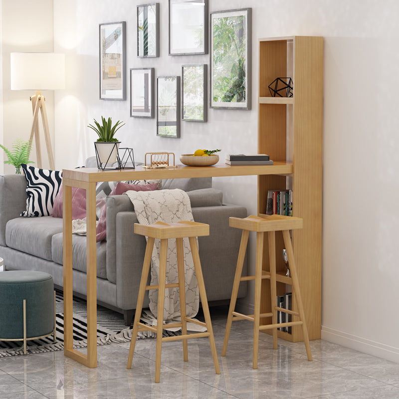 Modern Wooden Pub Table Rectangle Natural Bar Height Cocktail Table with Shelves