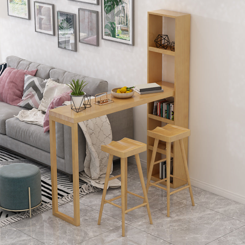 Modern Wooden Pub Table Rectangle Natural Bar Height Cocktail Table with Shelves