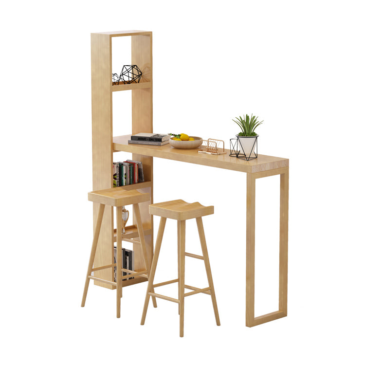 Modern Wooden Pub Table Rectangle Natural Bar Height Cocktail Table with Shelves