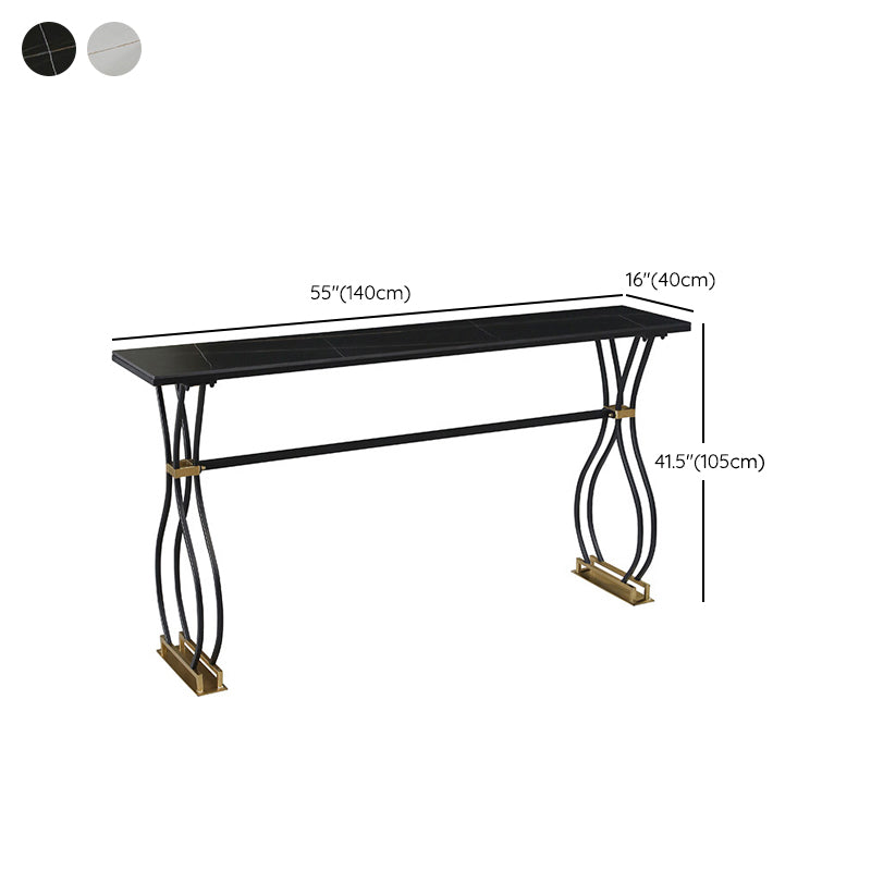 Rectangle Sintered Stone Dining Table Black and Metal Base Bar Table