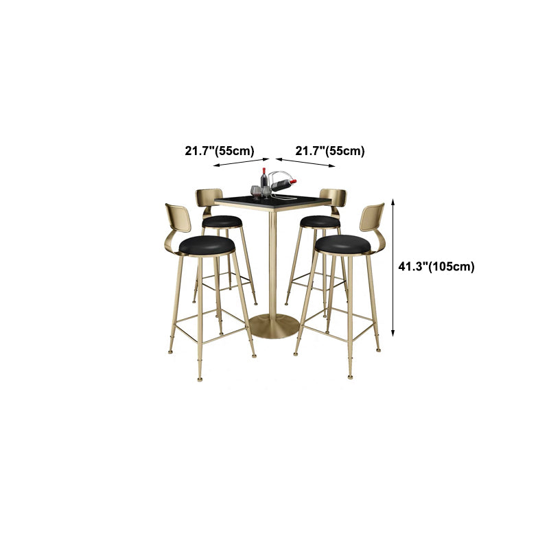 Glam Pedestal Bar Dining Table Faux Marble Cocktail Bar Table with Metal Base