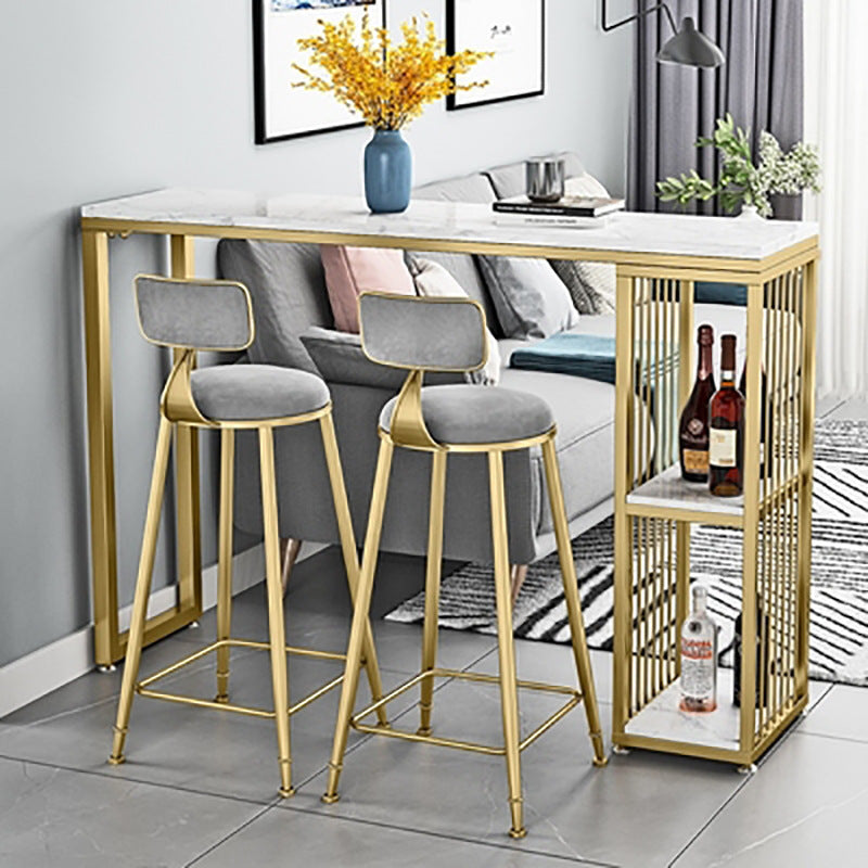 Faux Marble Bar Stool Table Glam Metal Frame Rectangle Bar Table with Shelves