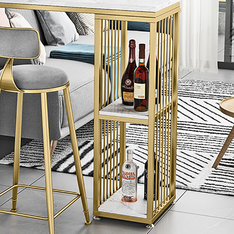 Faux Marble Bar Stool Table Glam Metal Frame Rectangle Bar Table with Shelves