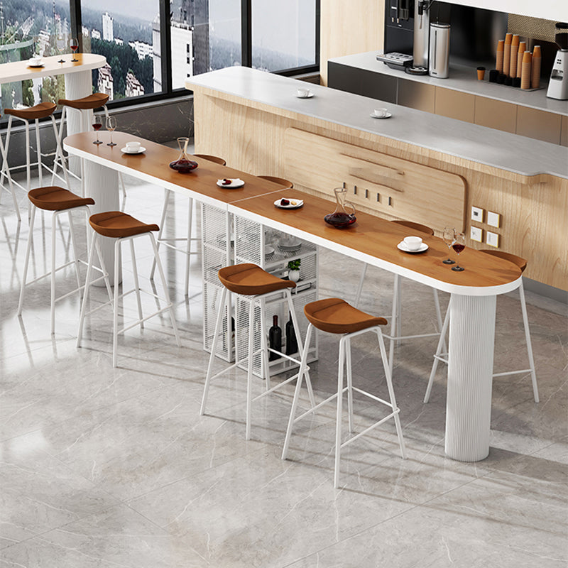 Industrial Metal Double Pedestal Bar Table Solid Wood Top Bar Table with Shelves