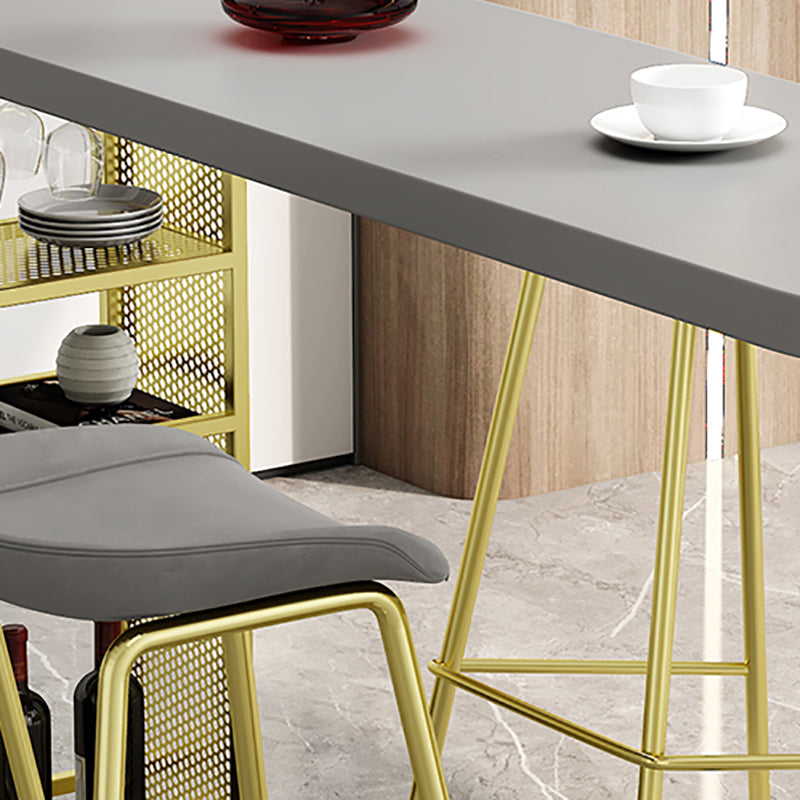 Industrial Metal Double Pedestal Bar Table Solid Wood Top Bar Table with Shelves