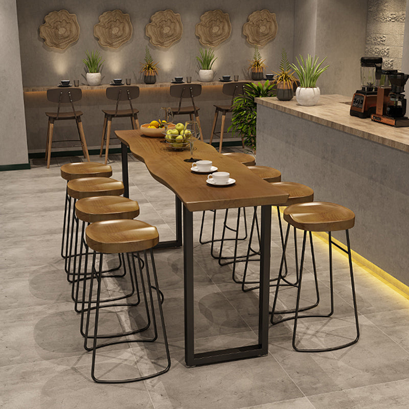 Brown Bar Table in Metal and Solid Wood Double Pedestal Bar Dining Table