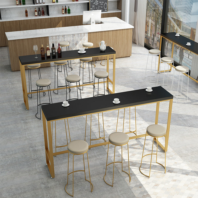 Black Solid Wood Bar Table Gold and Metal Base Bar Table for Kitchen Living Room