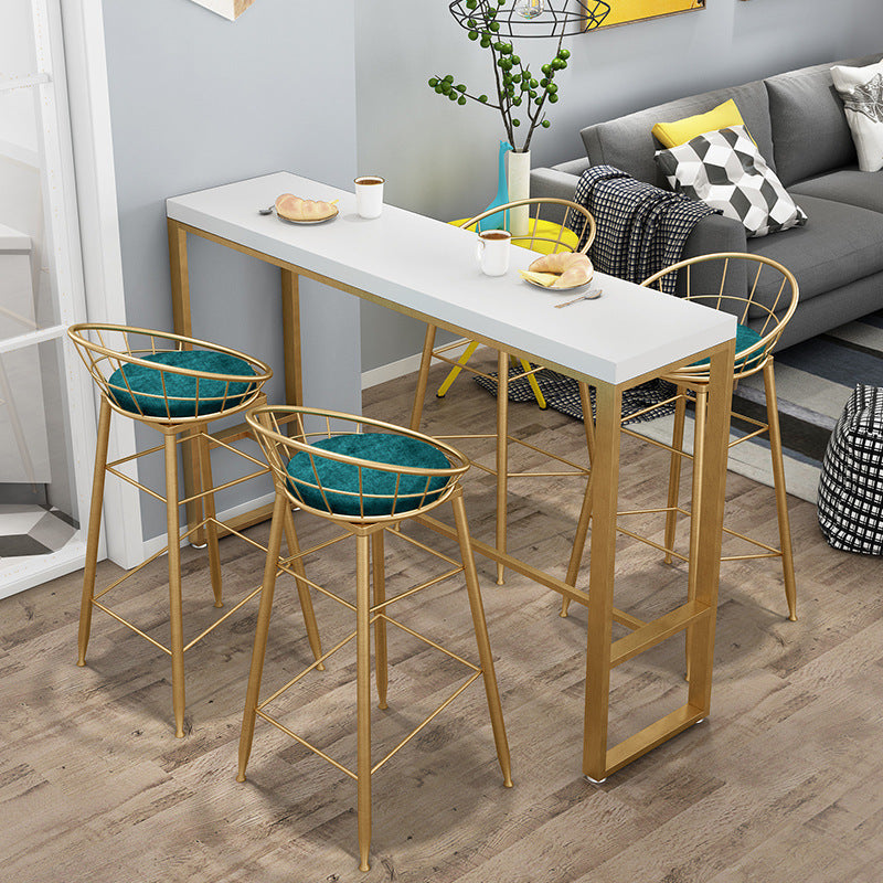 White Solid Wood Bar Table Gold and Metal Base Bar Table for Kitchen Living Room
