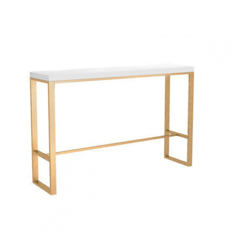 White Solid Wood Bar Table Gold and Metal Base Bar Table for Kitchen Living Room