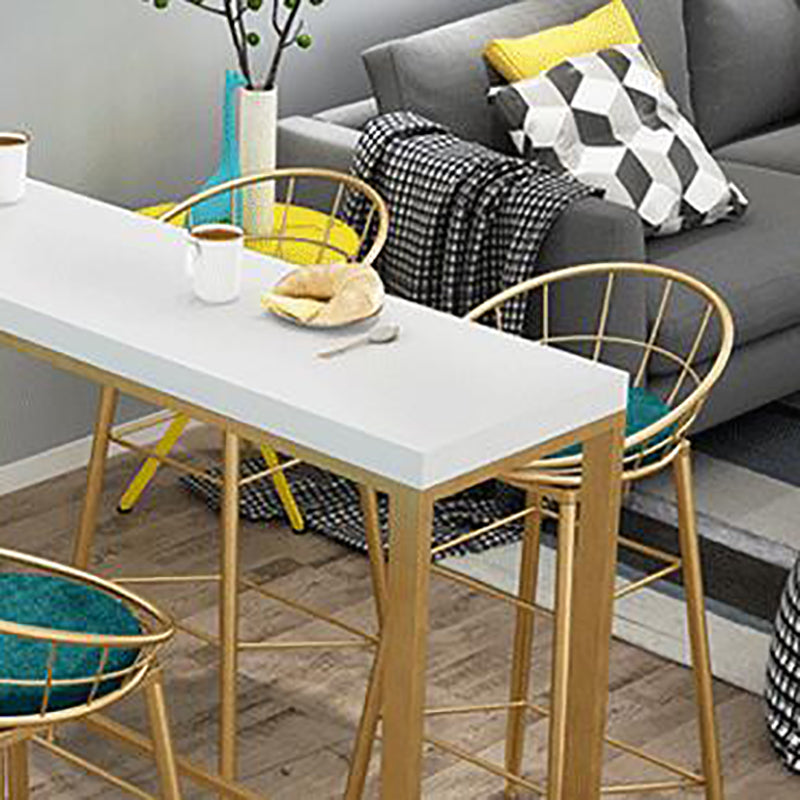 White Solid Wood Bar Table Gold and Metal Base Bar Table for Kitchen Living Room