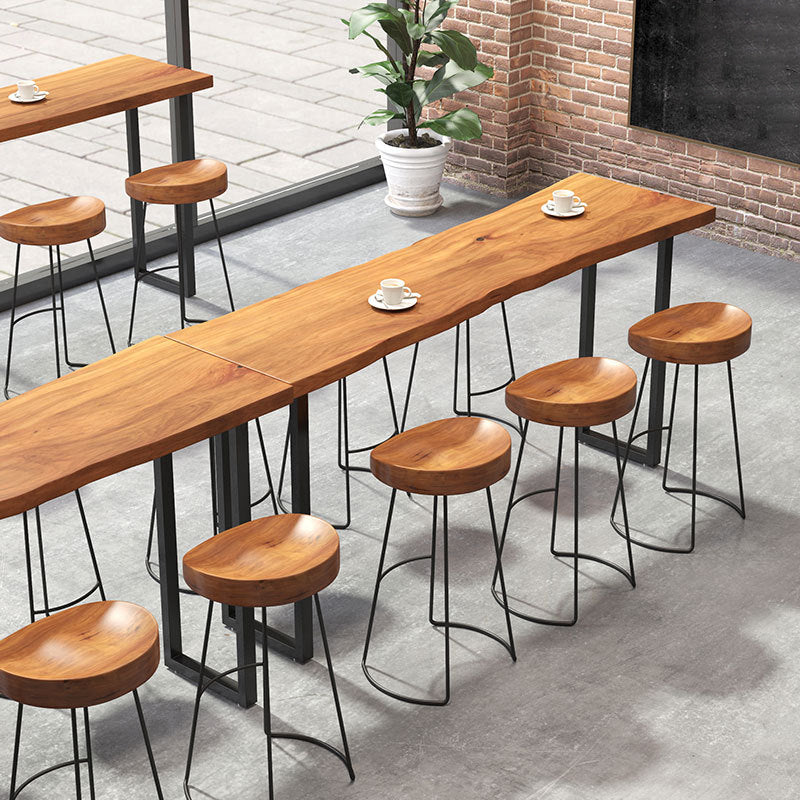 Natural Solid Wood Bar Table Industrial Black and Metal Base Bar Table