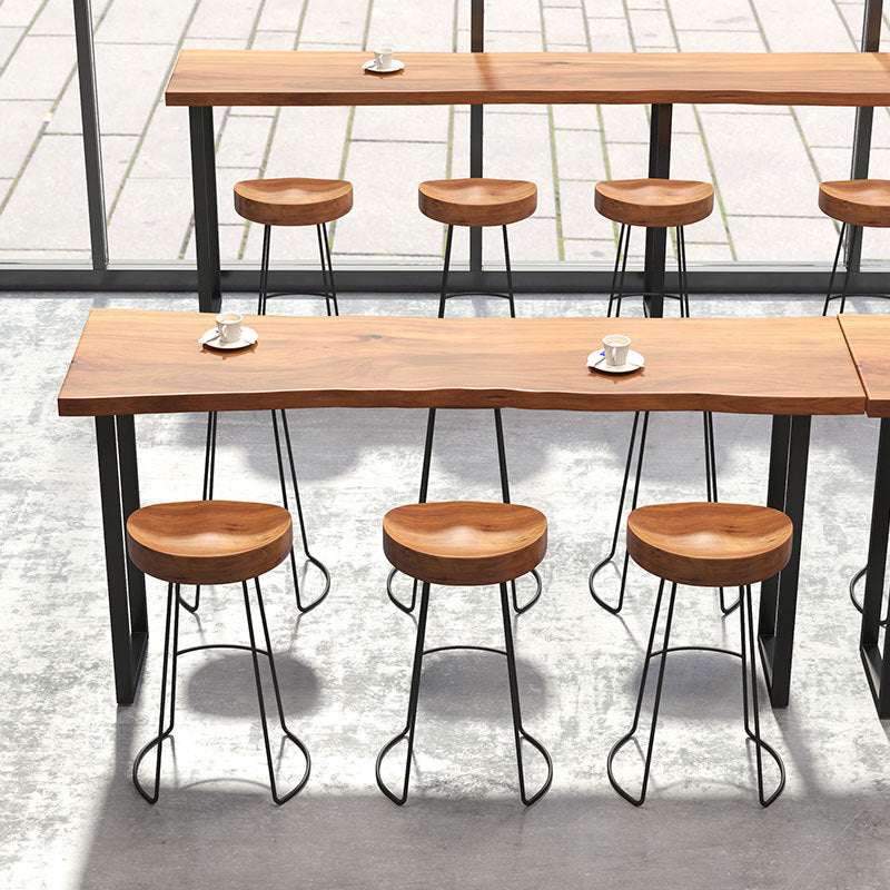 Natural Solid Wood Bar Table Industrial Black and Metal Base Bar Table