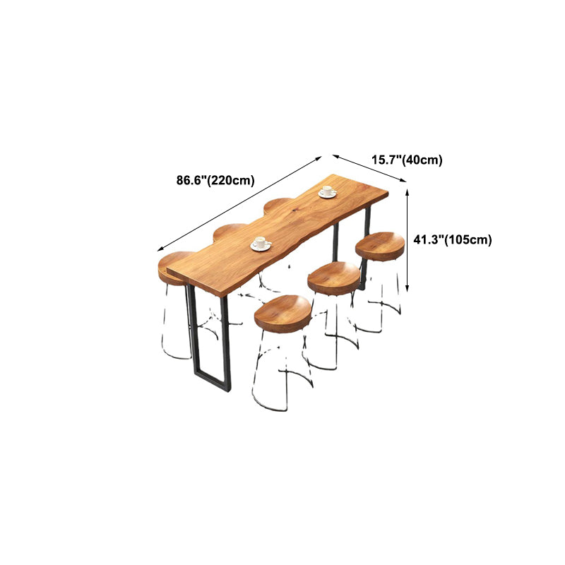 Natural Solid Wood Bar Table Industrial Black and Metal Base Bar Table
