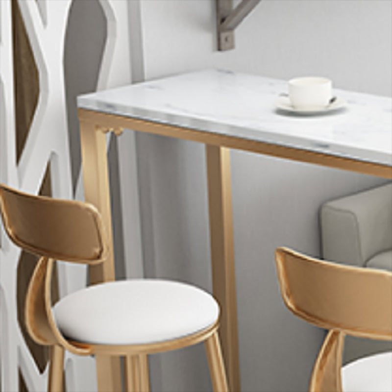 Faux Marble Pub Table 2-shelf Rectangle Cocktail Bar Table with Metal Base