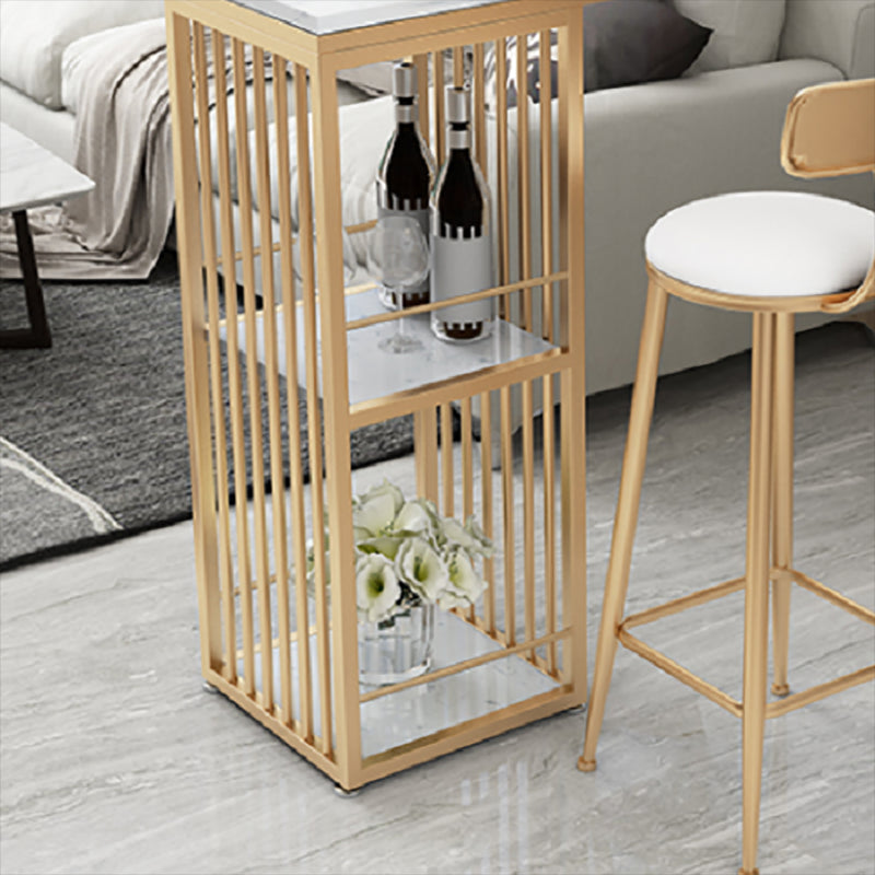 Faux Marble Pub Table 2-shelf Rectangle Cocktail Bar Table with Metal Base