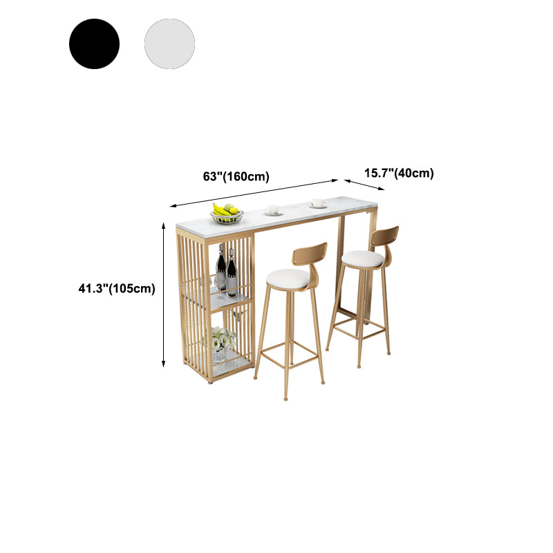 Faux Marble Pub Table 2-shelf Rectangle Cocktail Bar Table with Metal Base